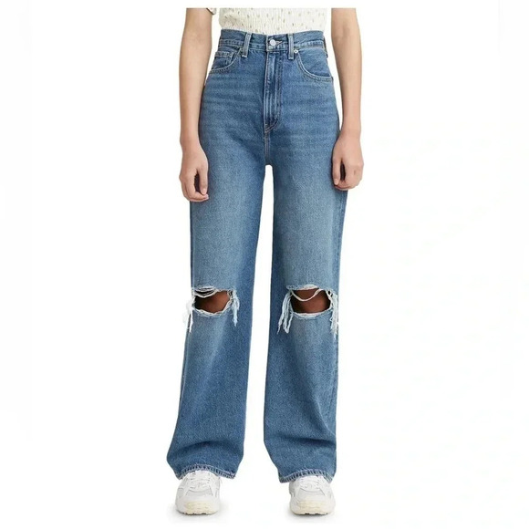 Levi's Ripped High Waist Loose Fit Medium Wash Jeans 28x31 - Picture 1 of 9